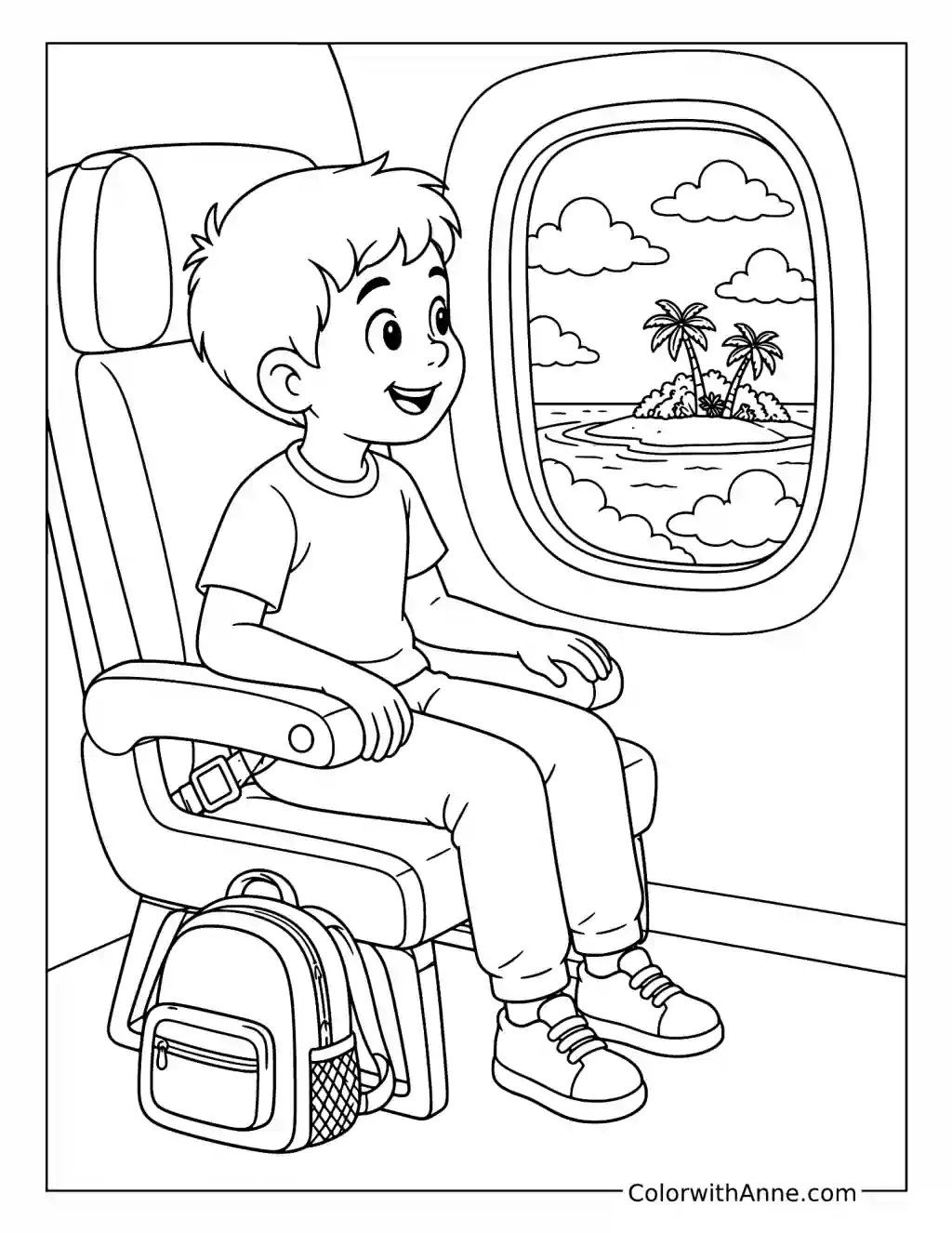 Airplane Vacation Adventure coloring page