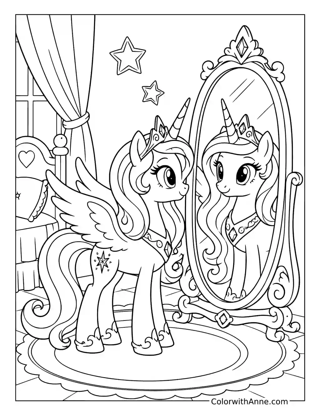 Alicorn Looking into a Royal Mirror coloring page
