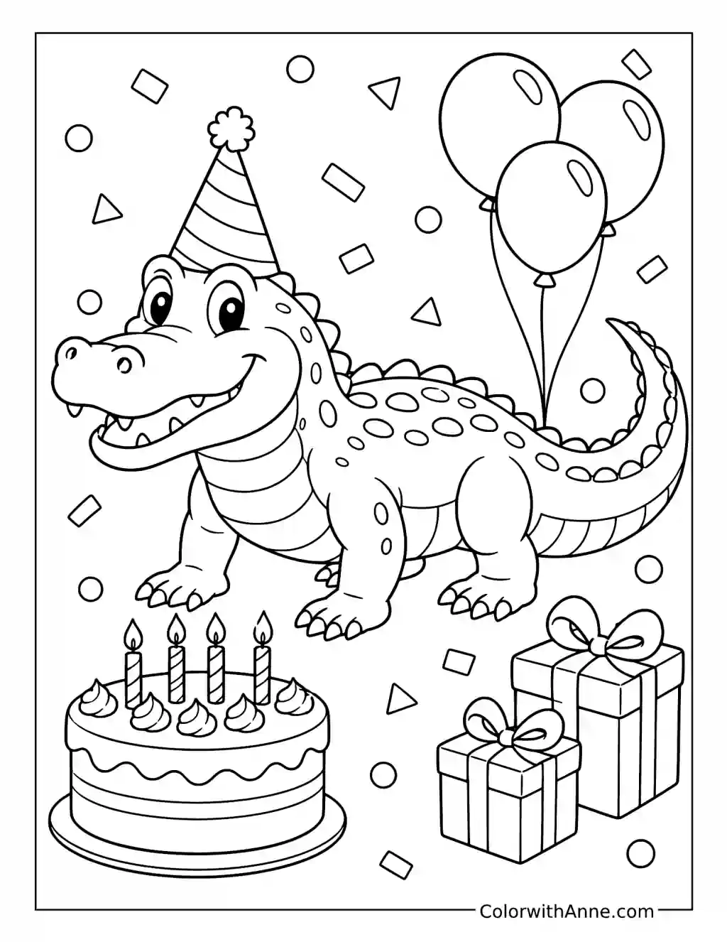Alligator Birthday Party coloring page