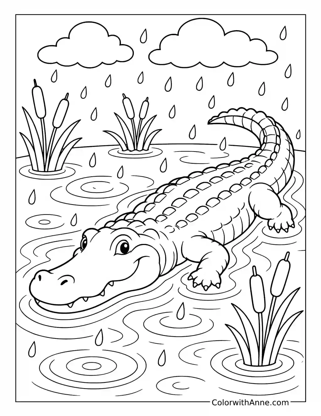 Alligator in the Rainy Swamp coloring page