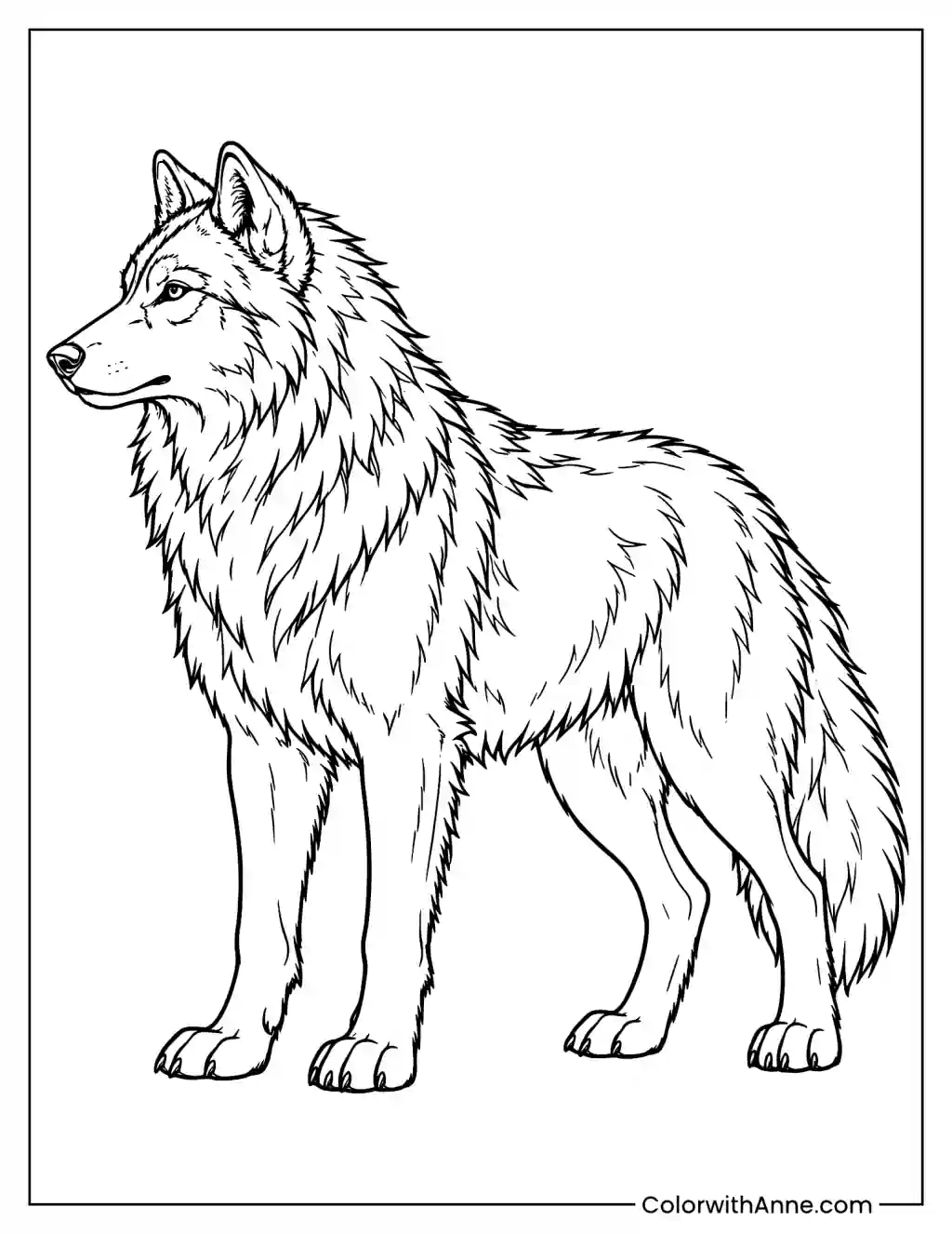 Alpha Wolf Standing Guard Coloring Page