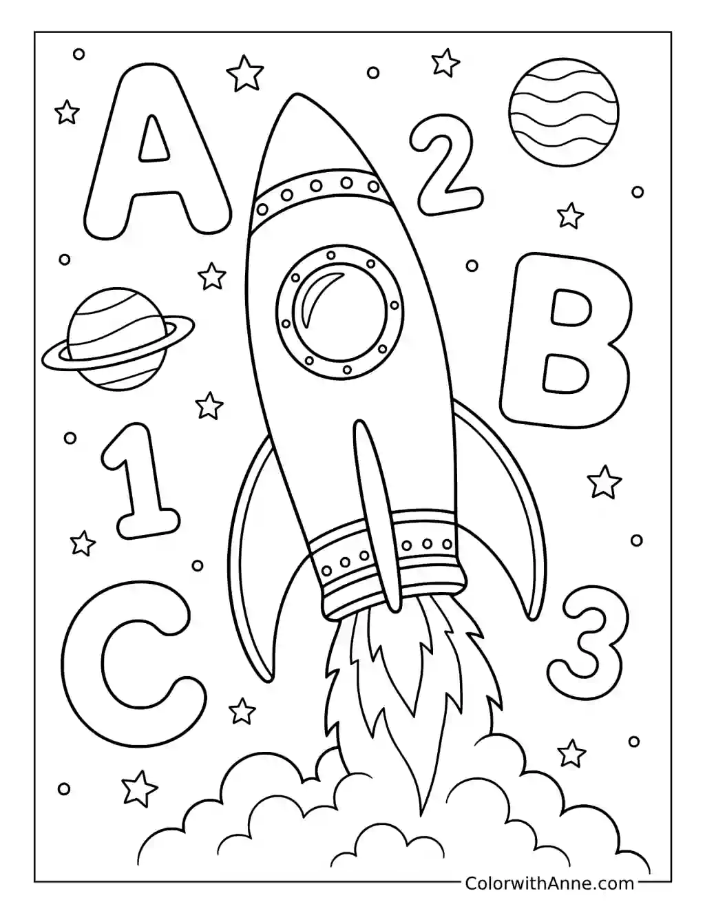 Alphabet and Numbers Rocket Adventure coloring page