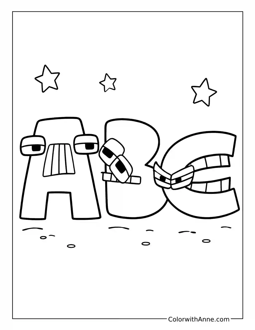 Alphabet Lore A, B, and C Friends coloring page