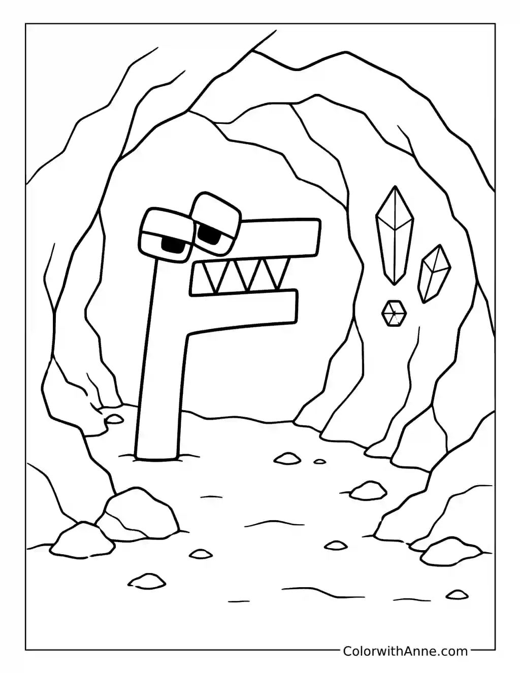 Alphabet Lore F in the Cave coloring page