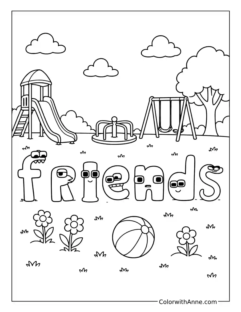 Alphabet Lore F's Childhood Friends coloring page