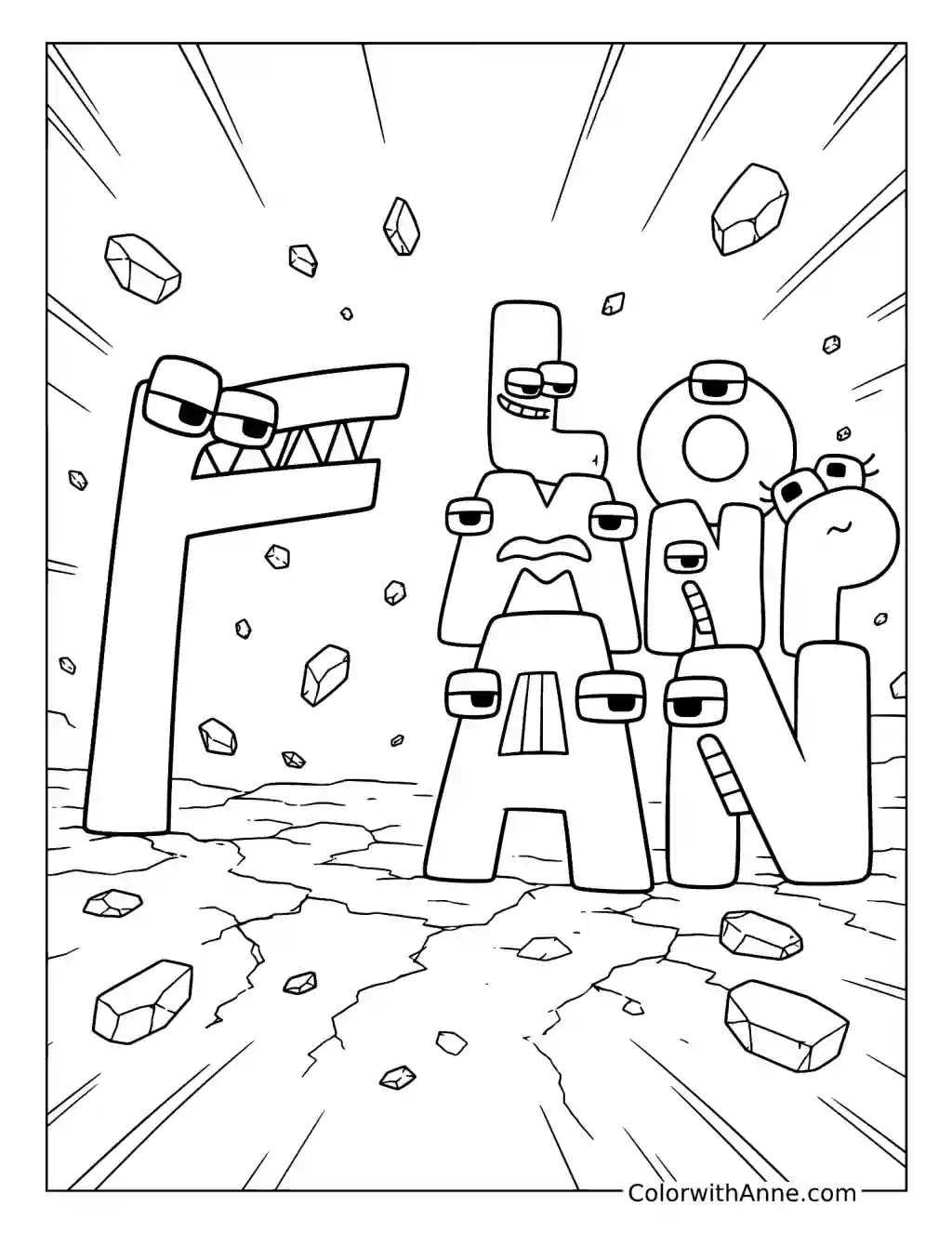 Alphabet Lore Heroes Versus F coloring page
