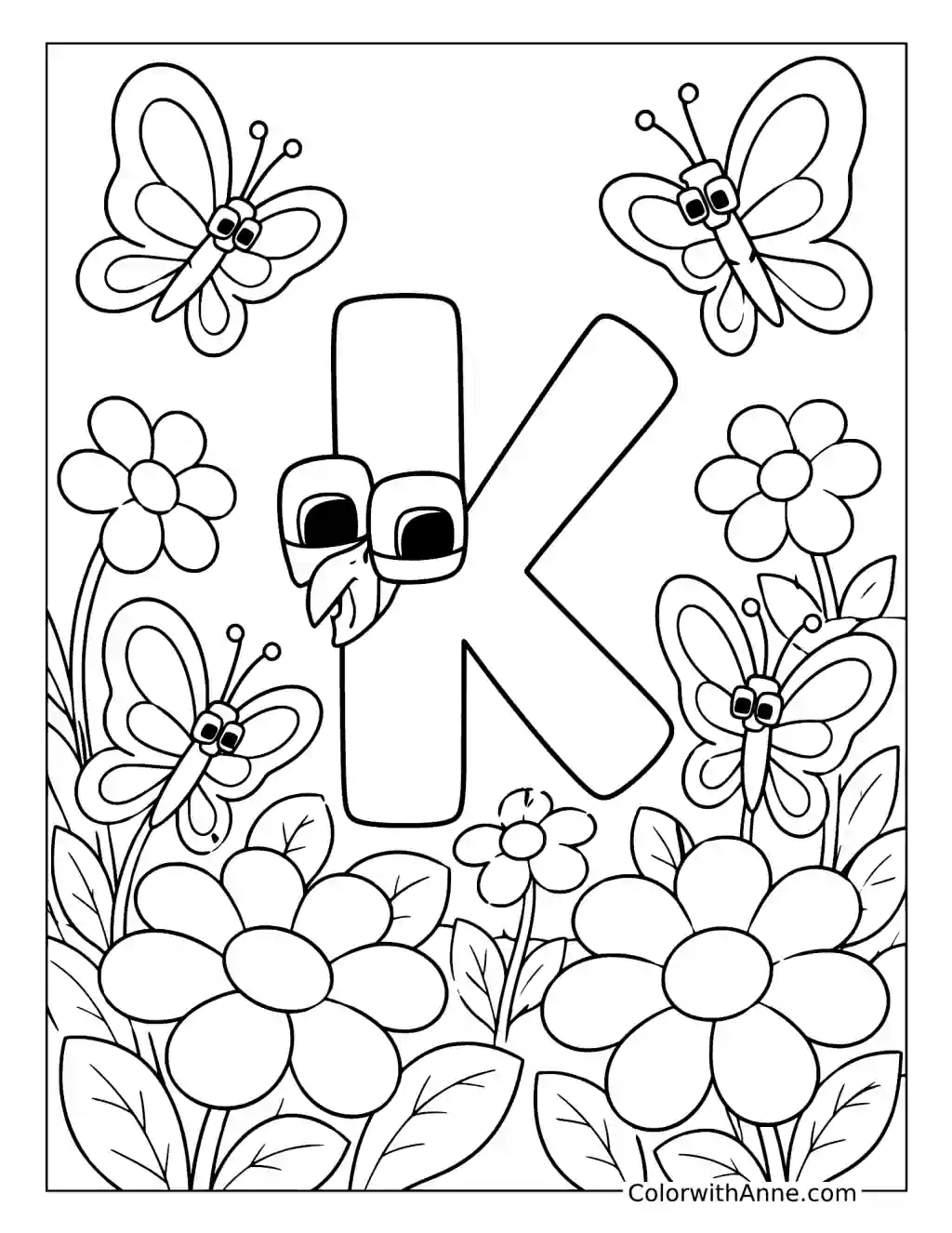 Alphabet Lore K Butterfly Adventure coloring page