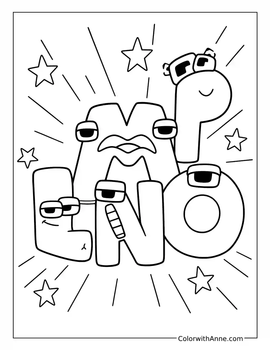 Alphabet Lore LMNOP Superhero Team coloring page