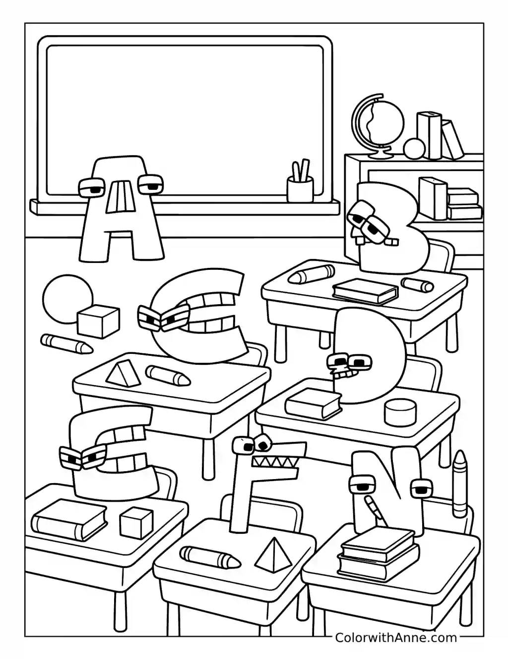 Alphabet Lore School Day coloring page