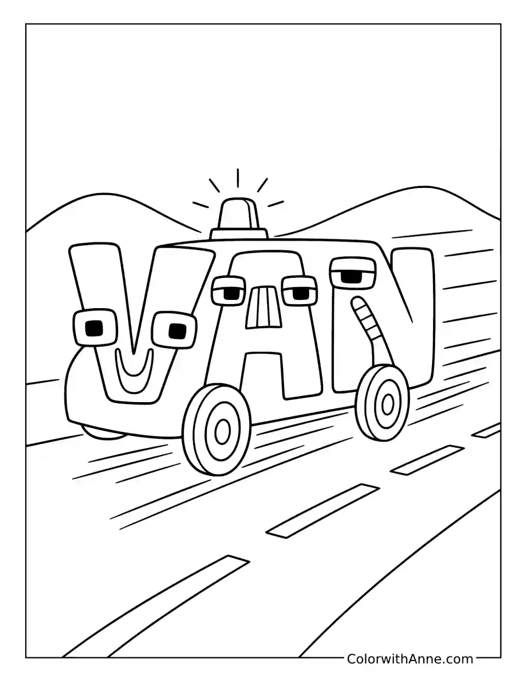 Alphabet Lore VAN Rescue coloring page