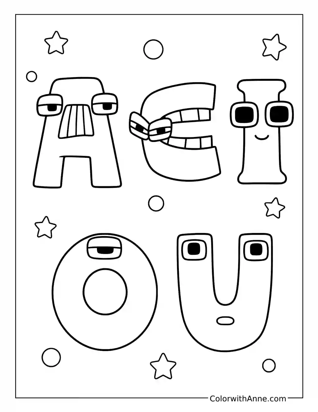 Alphabet Lore Vowels A E I O U coloring page