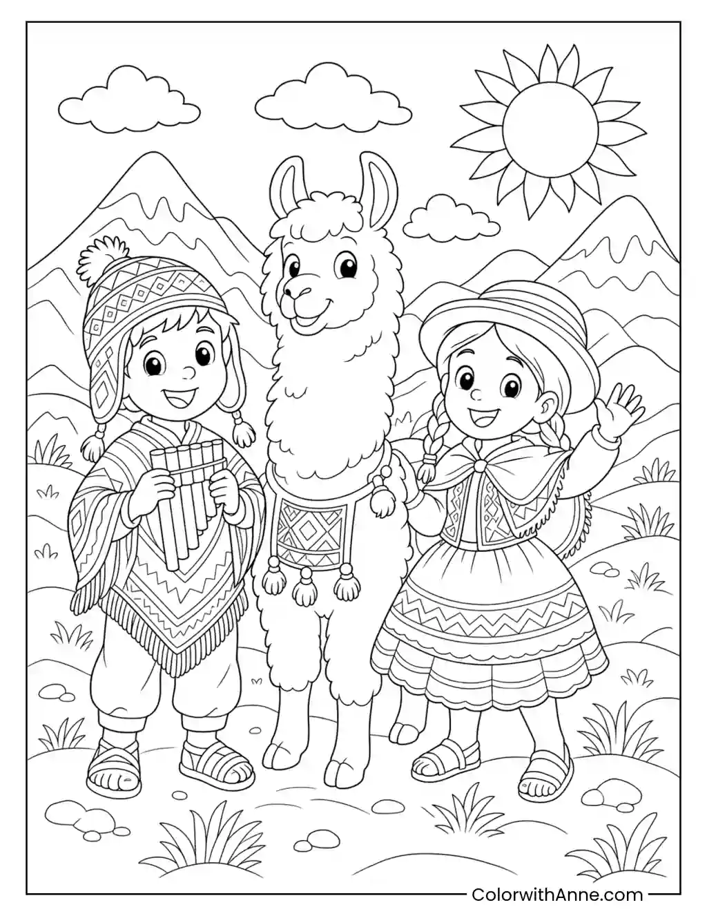 Andean Adventure with a Friendly Llama coloring page