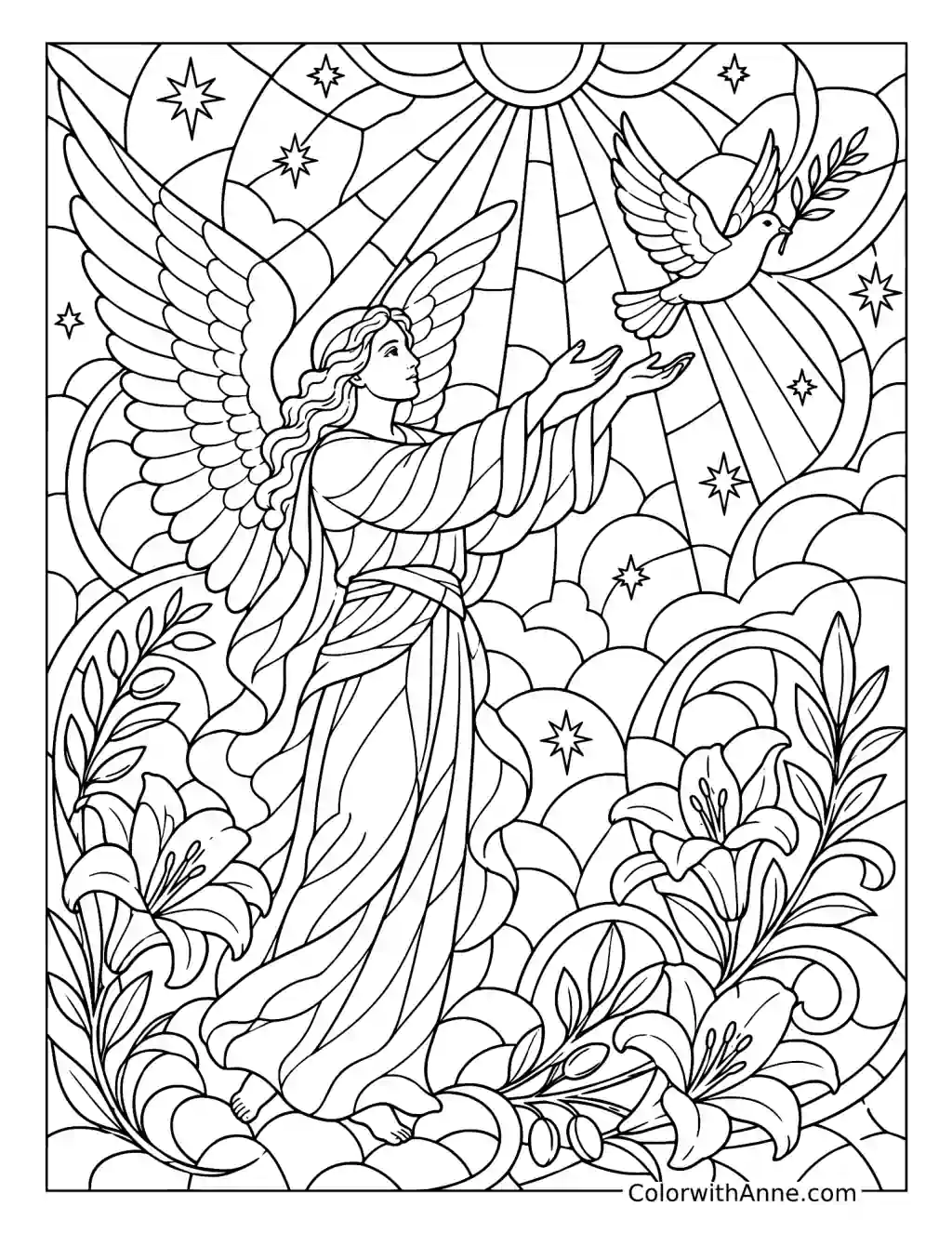 Angel and Dove Stained Glass coloring page
