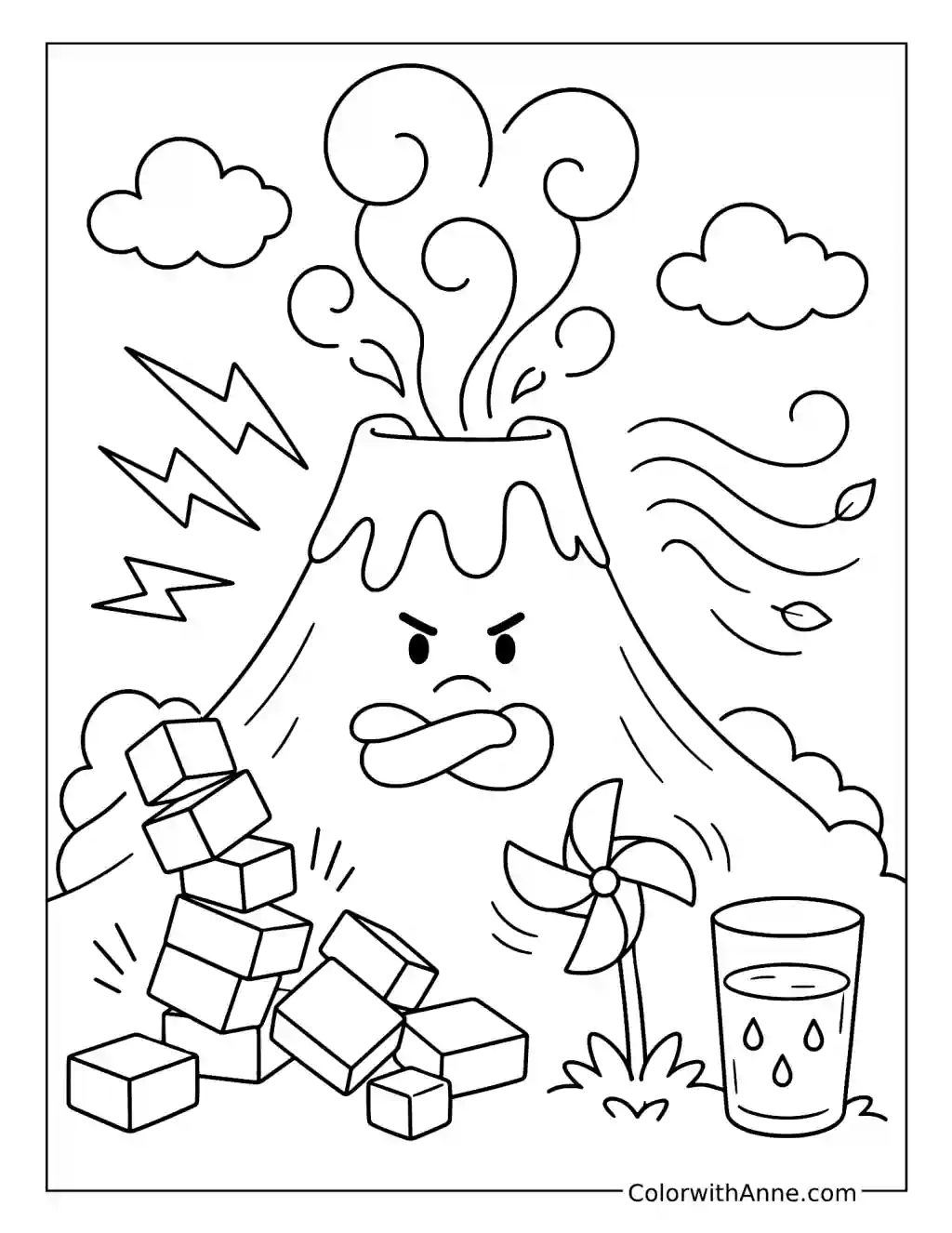 Angry Volcano Emotion coloring page