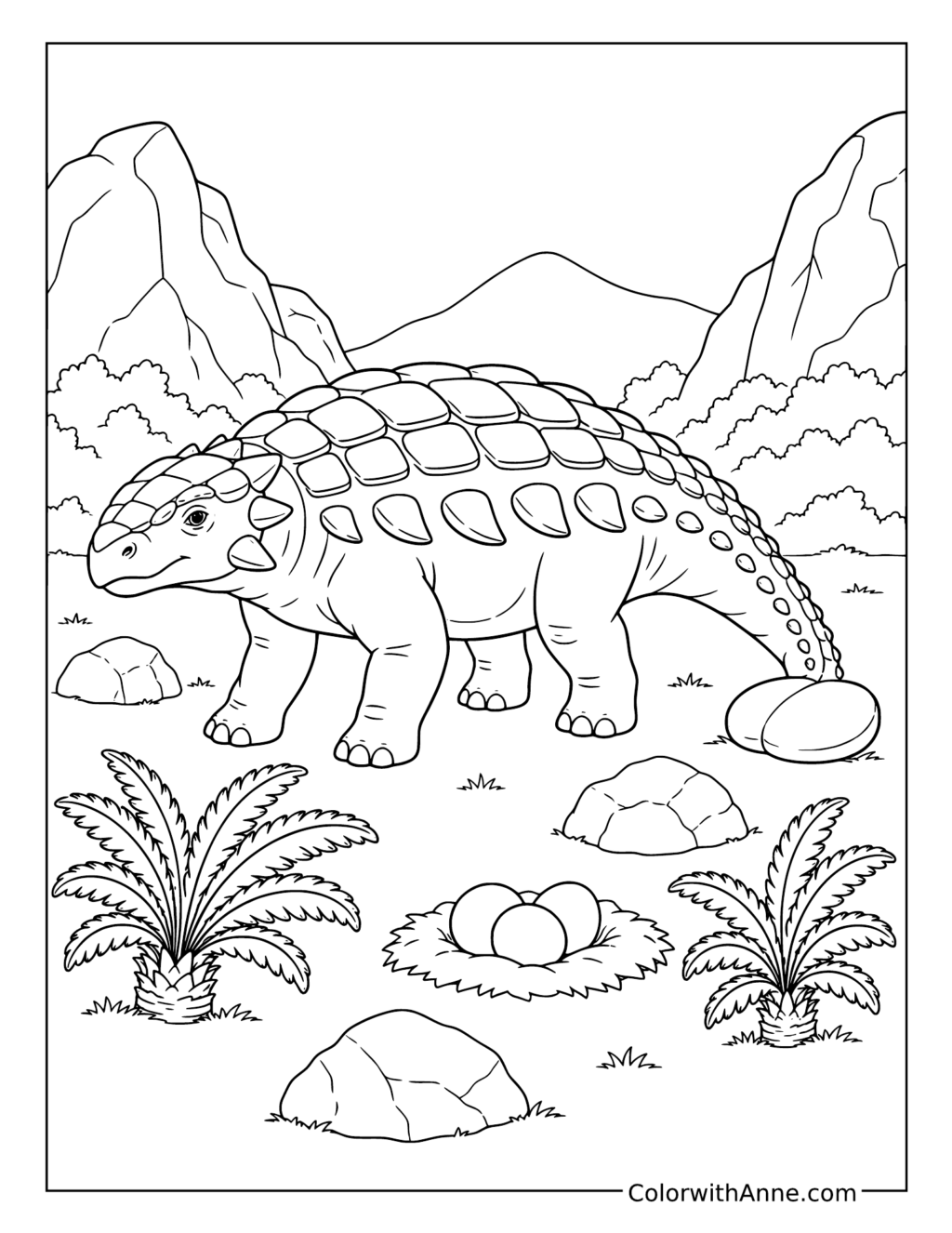 Ankylosaurus beside a Nest coloring page