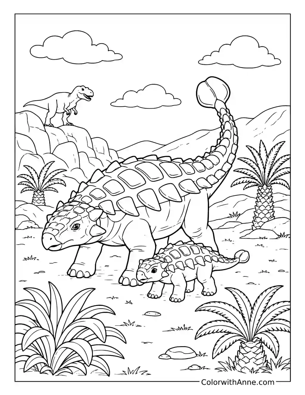 Ankylosaurus Defends Its Baby coloring page