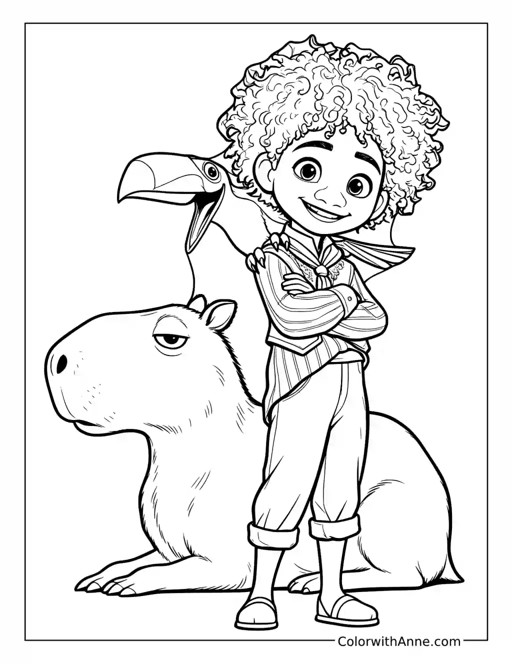 Antonio Madrigal with a Toucan and Capybara coloring page