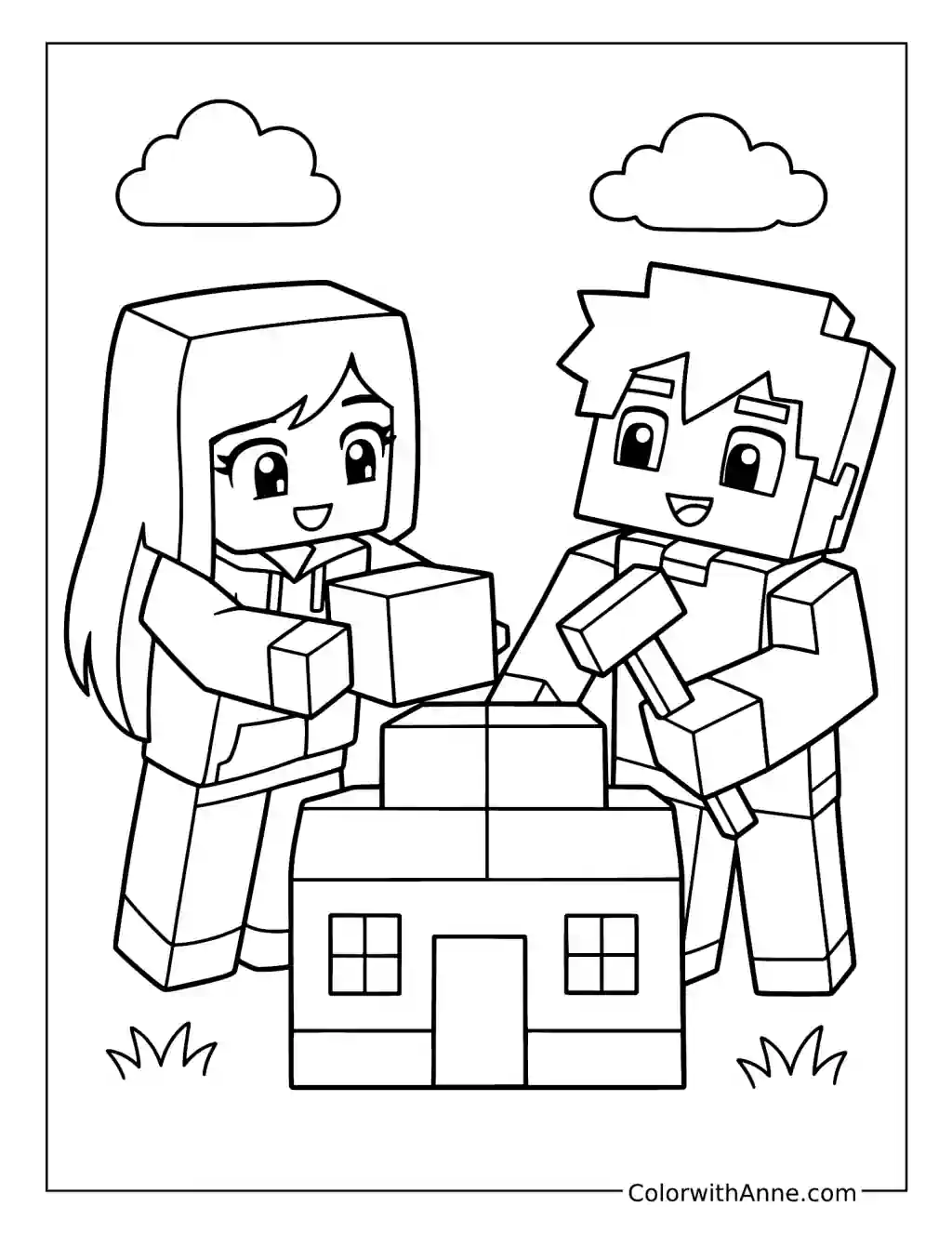 Aphmau and Aaron Building a House coloring page