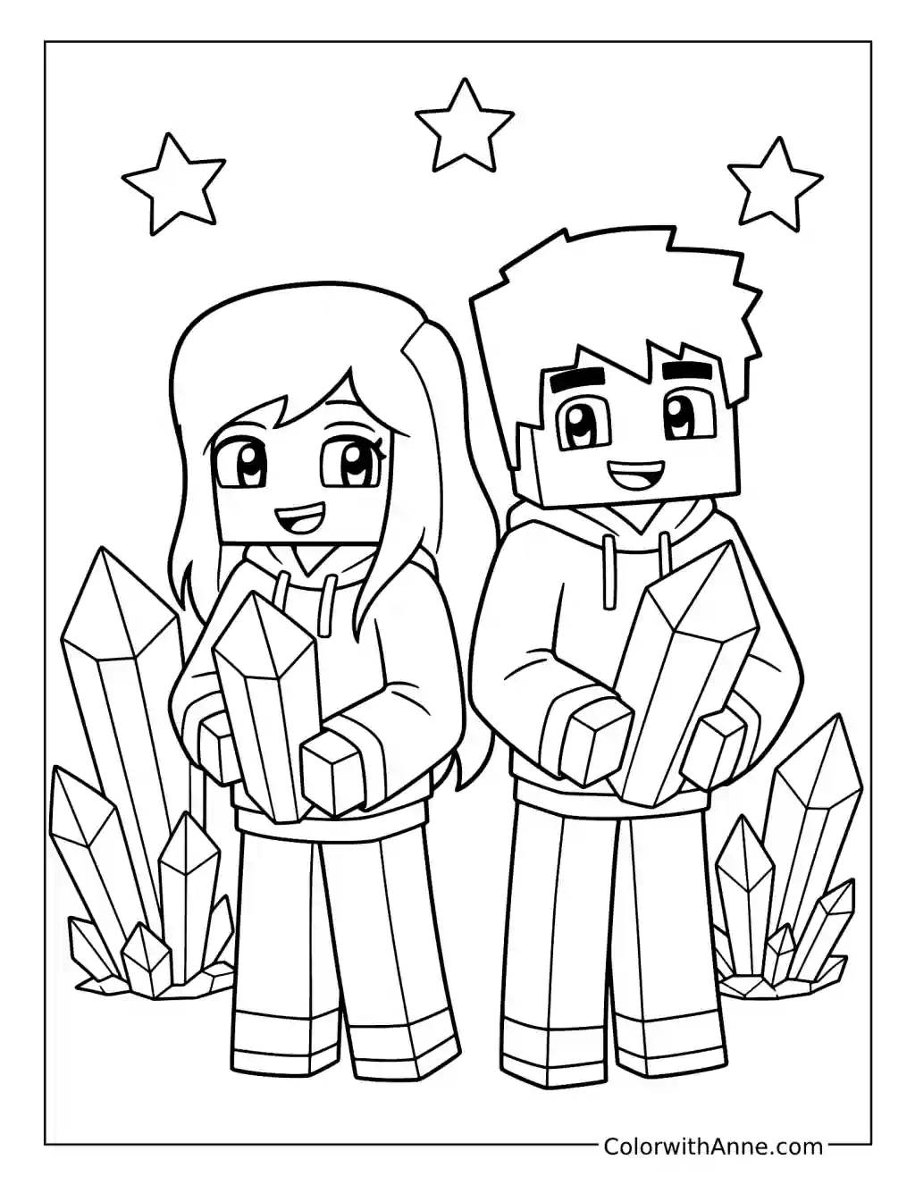 Aphmau and Aaron Holding Crystals coloring page