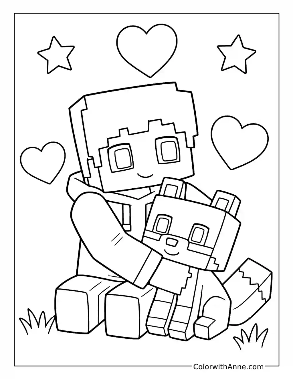 Aphmau Friend Hugging a Minecraft Cat coloring page