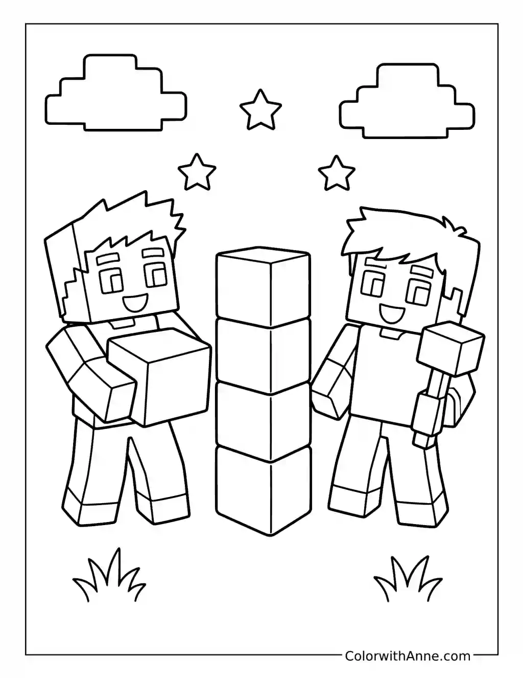 Aphmau Friends Building a Block Tower coloring page