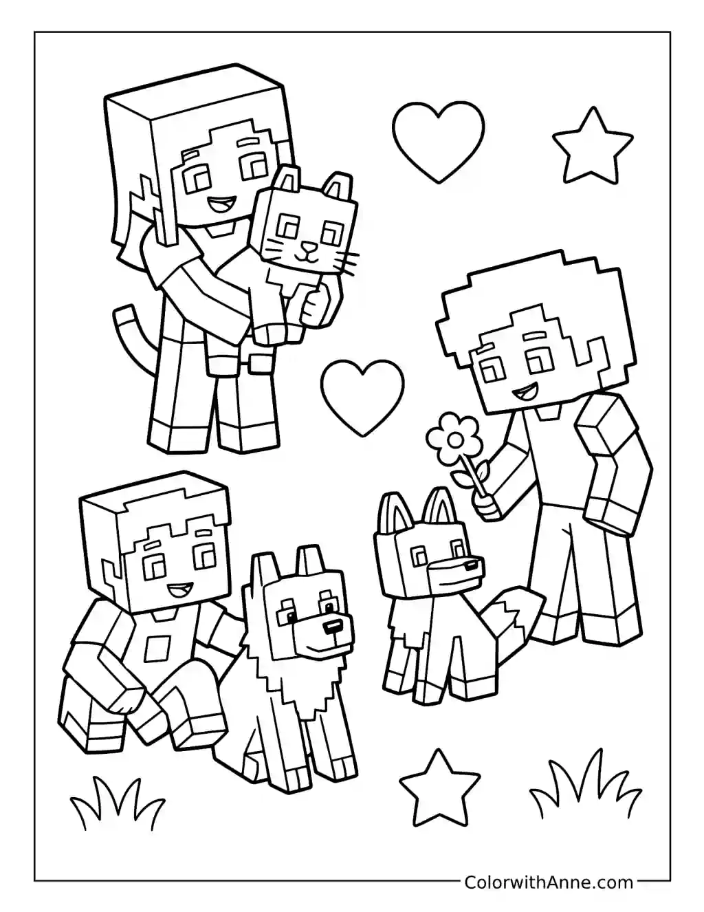 Aphmau Friends Caring for Cats and Wolves coloring page
