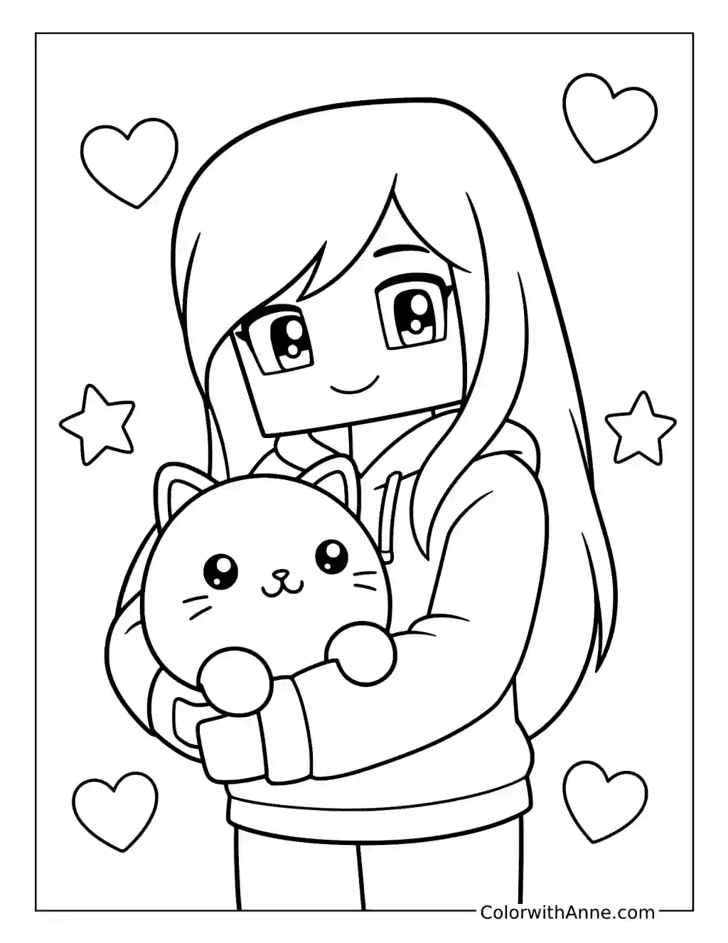 Aphmau Hugging a Meemeow Cat coloring page