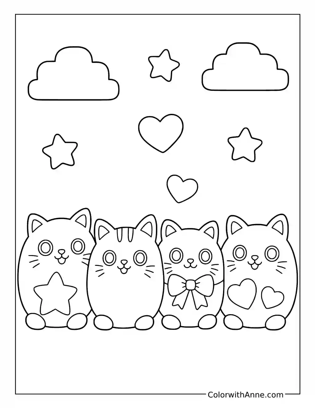 Aphmau Meemeow Cats with Stars Bows and Hearts coloring page