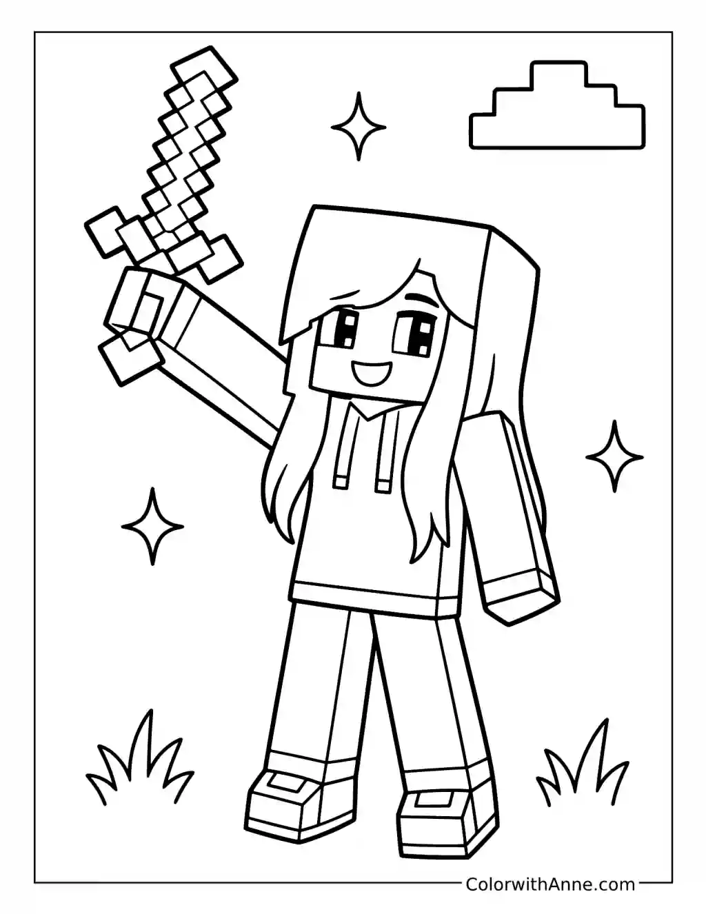 Aphmau Raising a Minecraft Sword coloring page