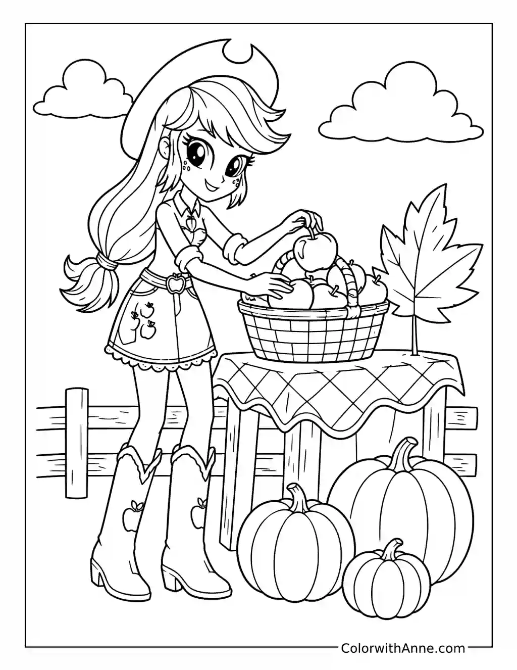 Applejack at the Harvest Market coloring page