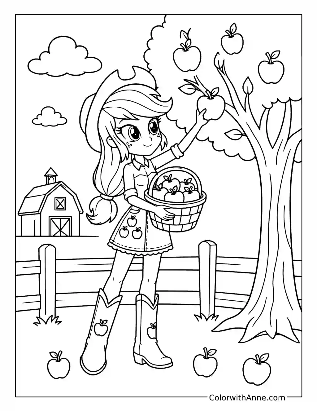 Applejack Picking Apples coloring page