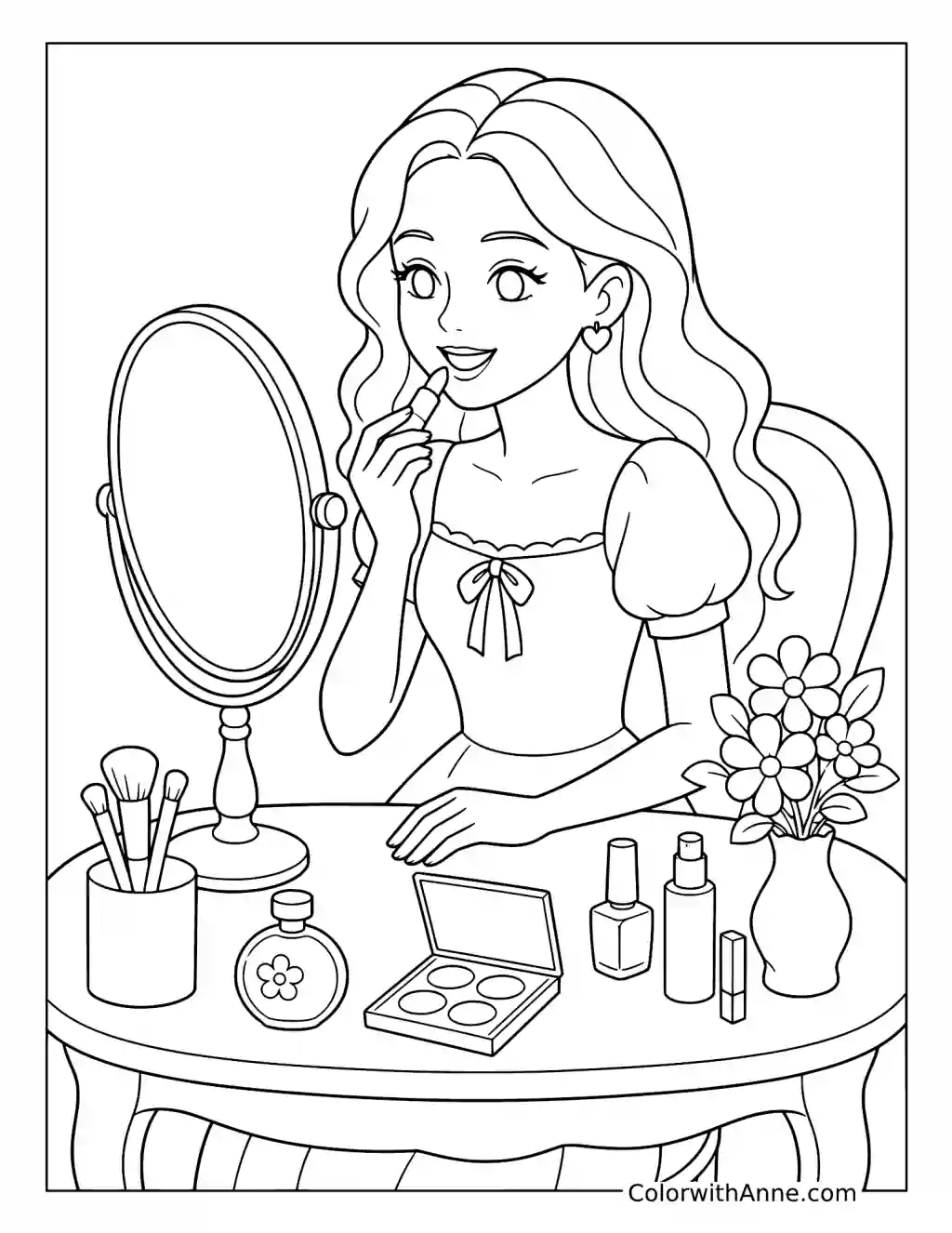 Applying Lipstick at the Vanity coloring page