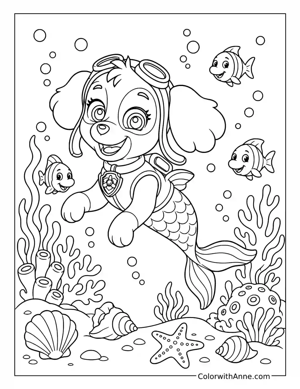 Aqua Pups Merpup Skye coloring page