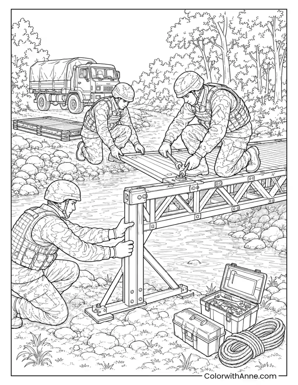Army Bridge Building Team coloring page