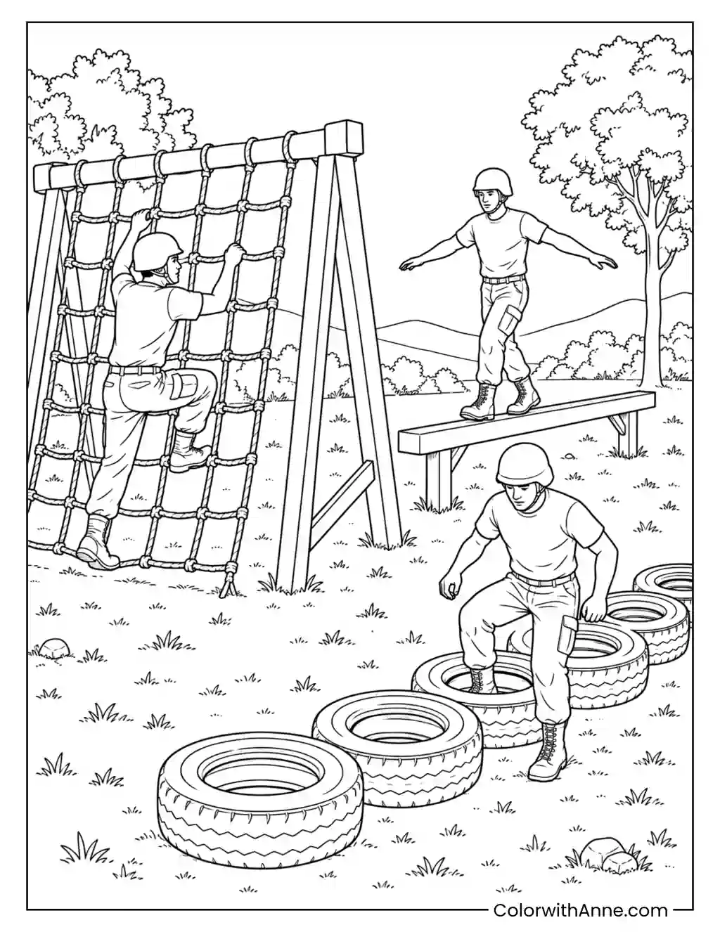 Army Obstacle Course Training coloring page