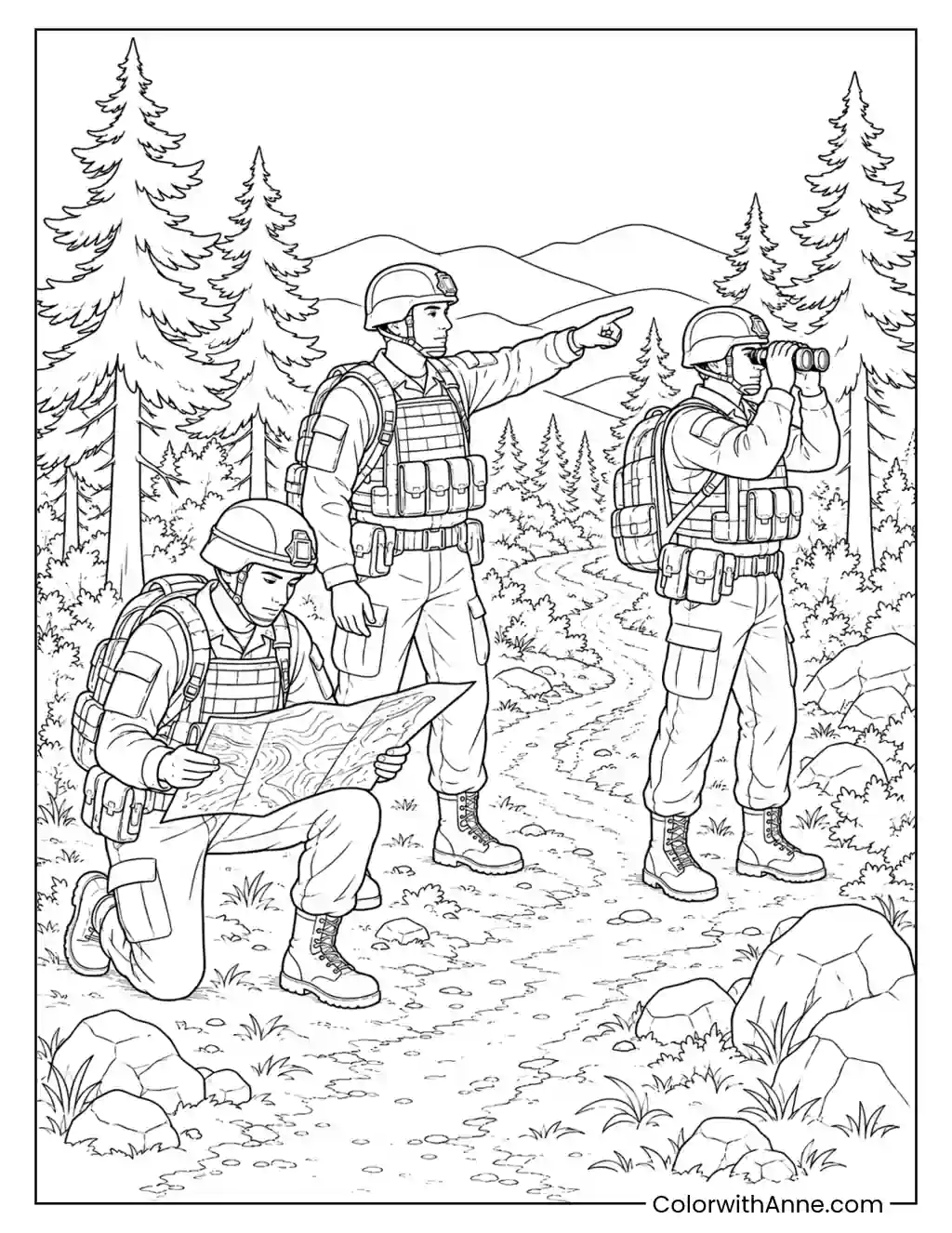 Army Soldiers on a Team Mission coloring page