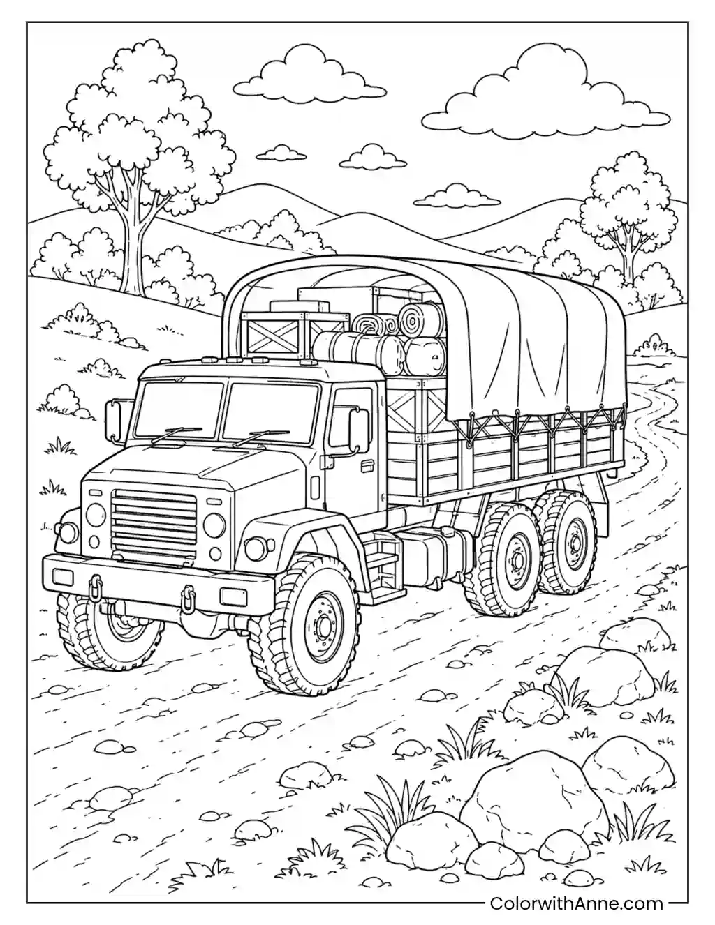 Army Truck Carrying Supplies coloring page