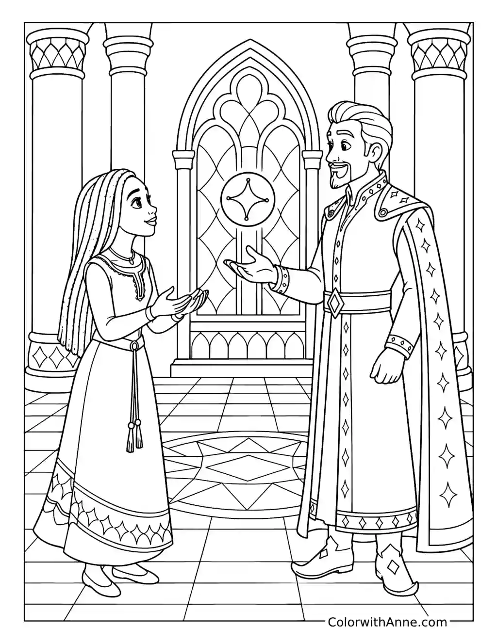 Asha and King Magnifico with a Floating Wish coloring page