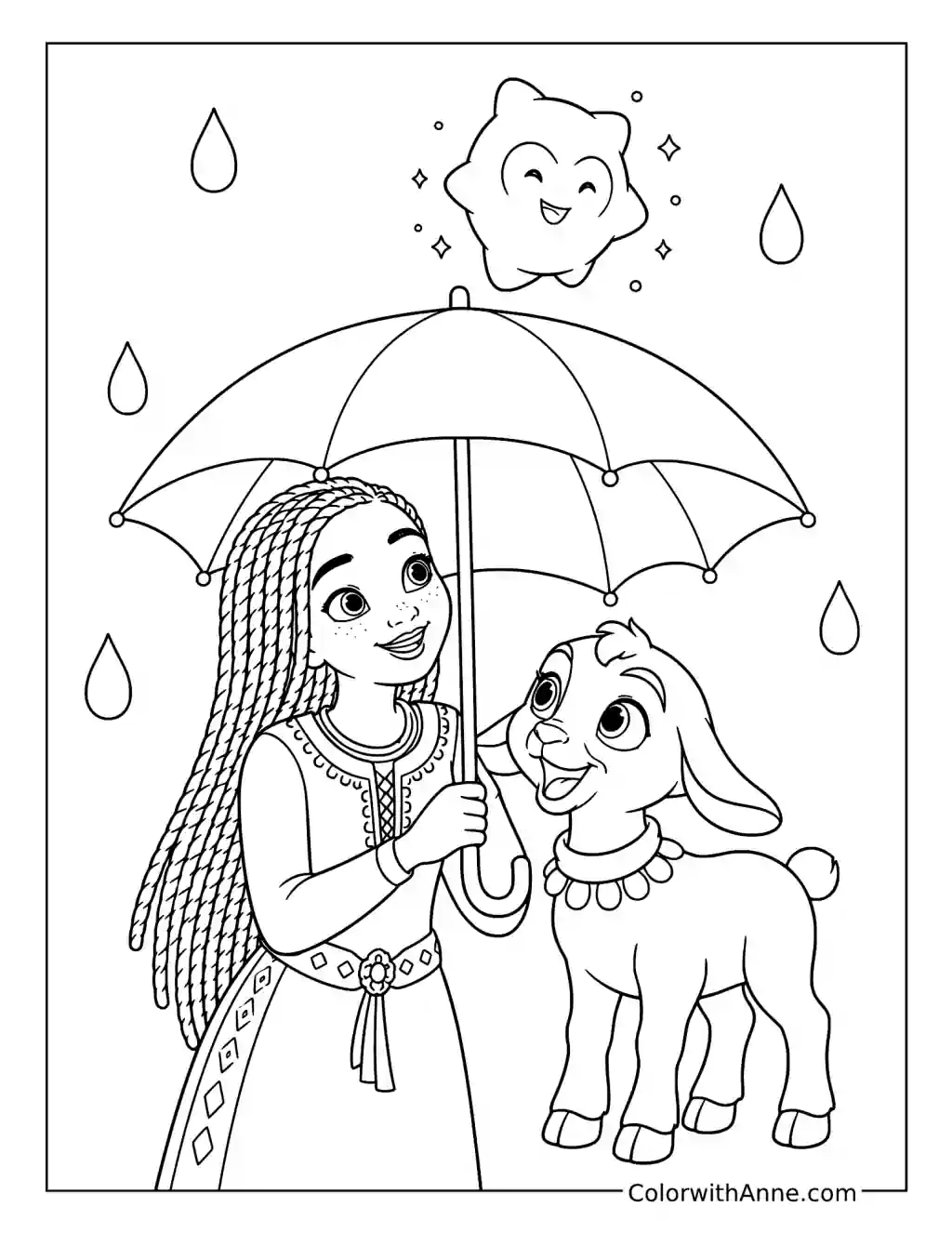 Asha and Valentino Under the Umbrella coloring page