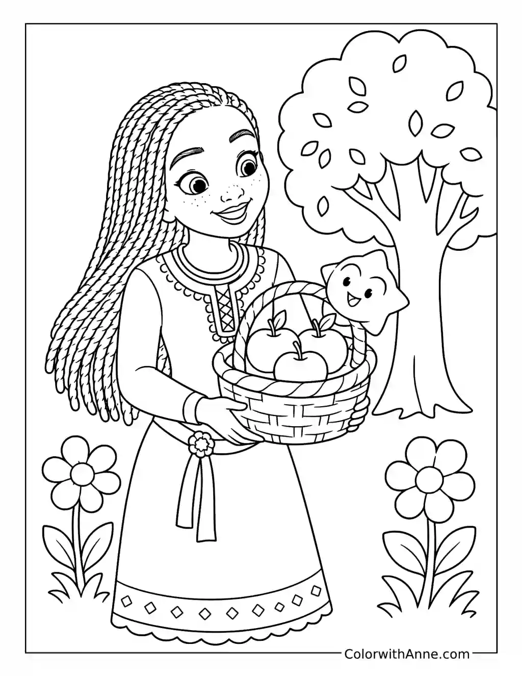 Asha Carrying an Apple Basket with Star coloring page