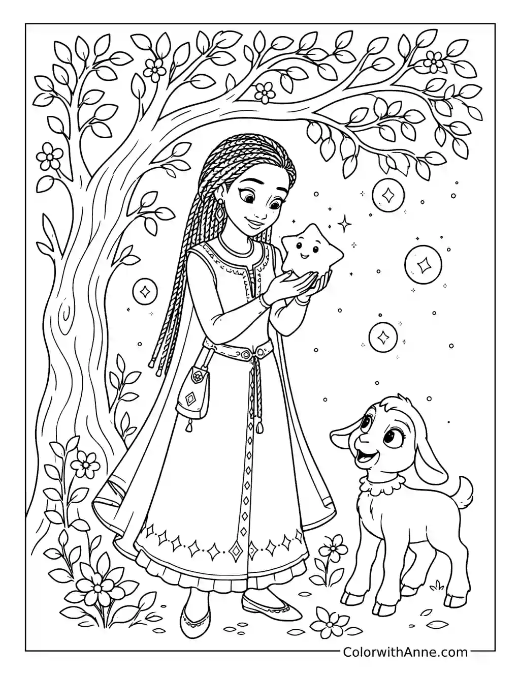 Asha Holds Star Beside Valentino coloring page