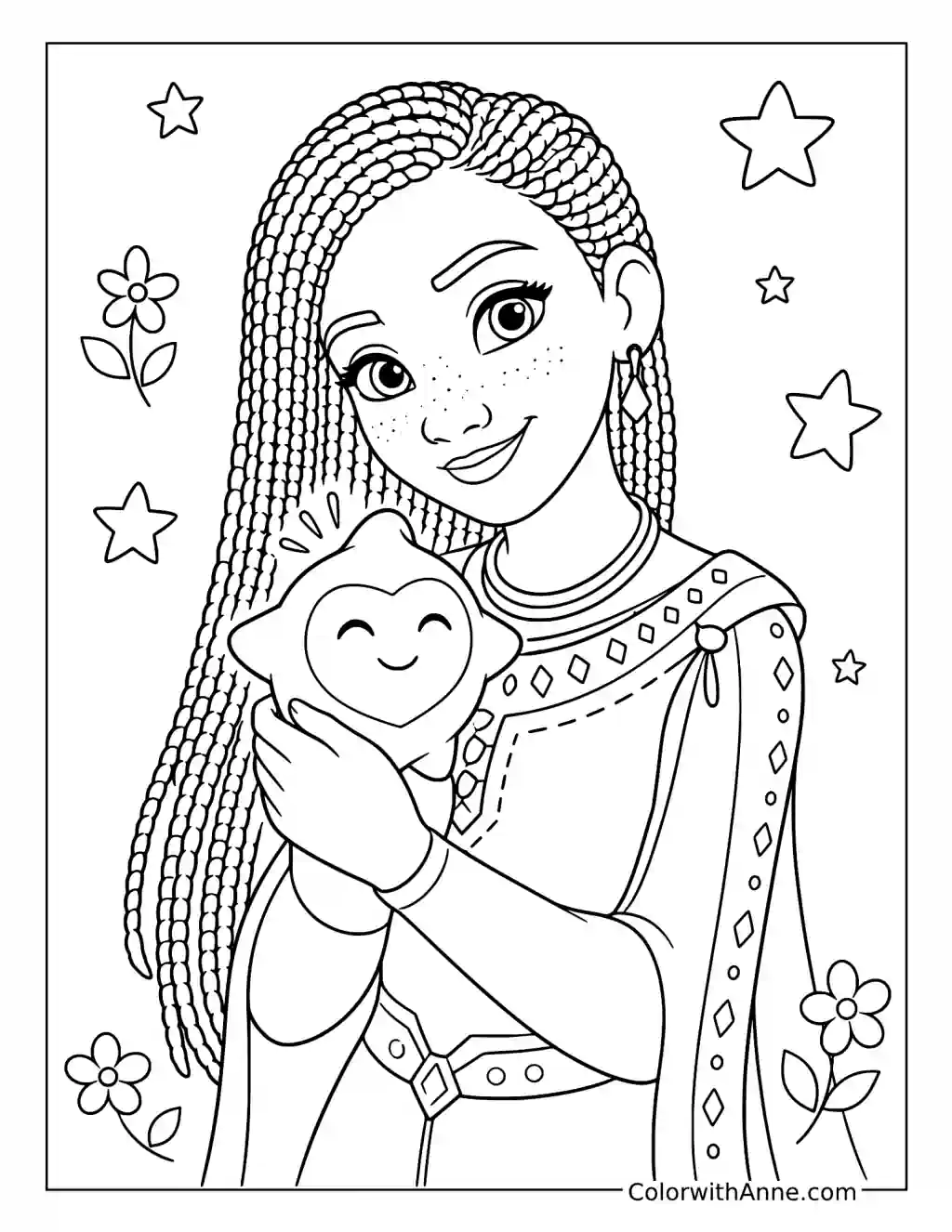 Asha's Gentle Embrace with Star coloring page