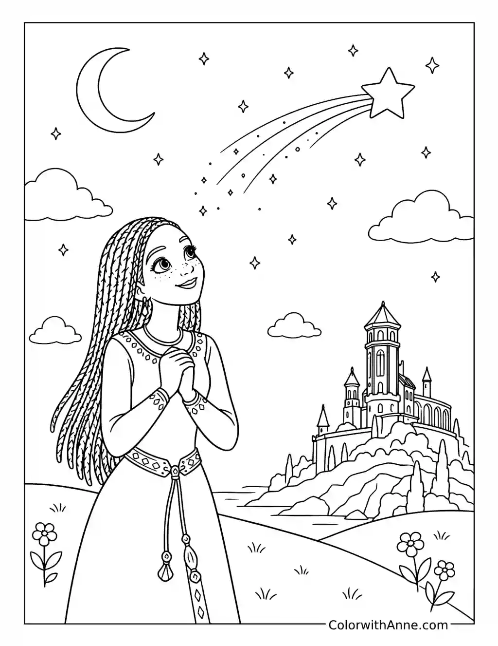 Asha's Wish Beneath the Stars coloring page