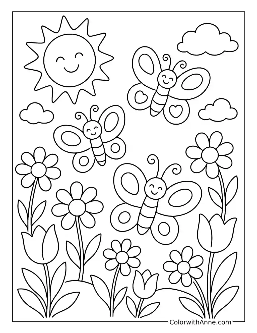 August Butterfly Meadow coloring page