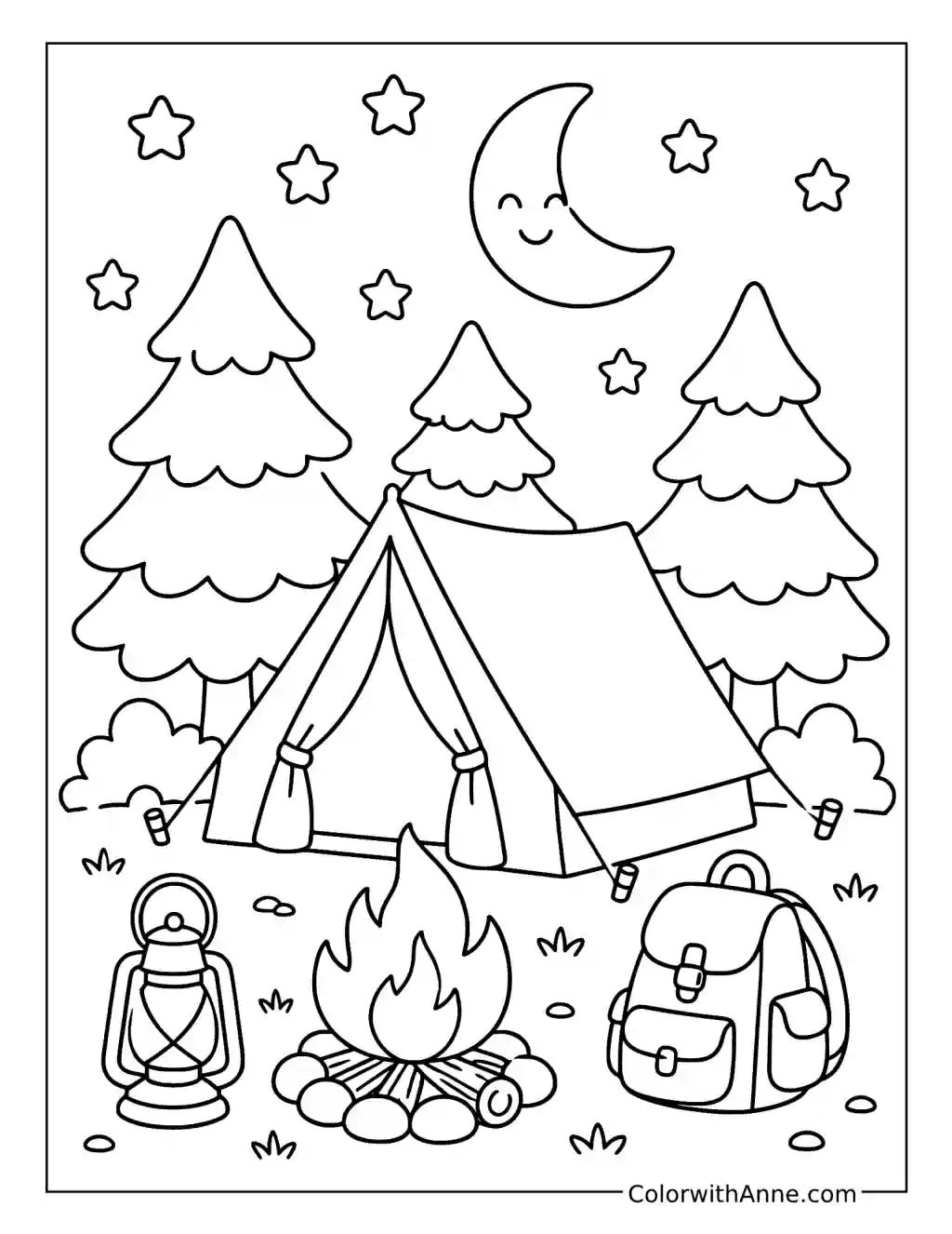 August Camping Under the Stars coloring page
