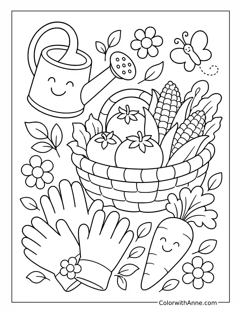 August Garden Harvest coloring page