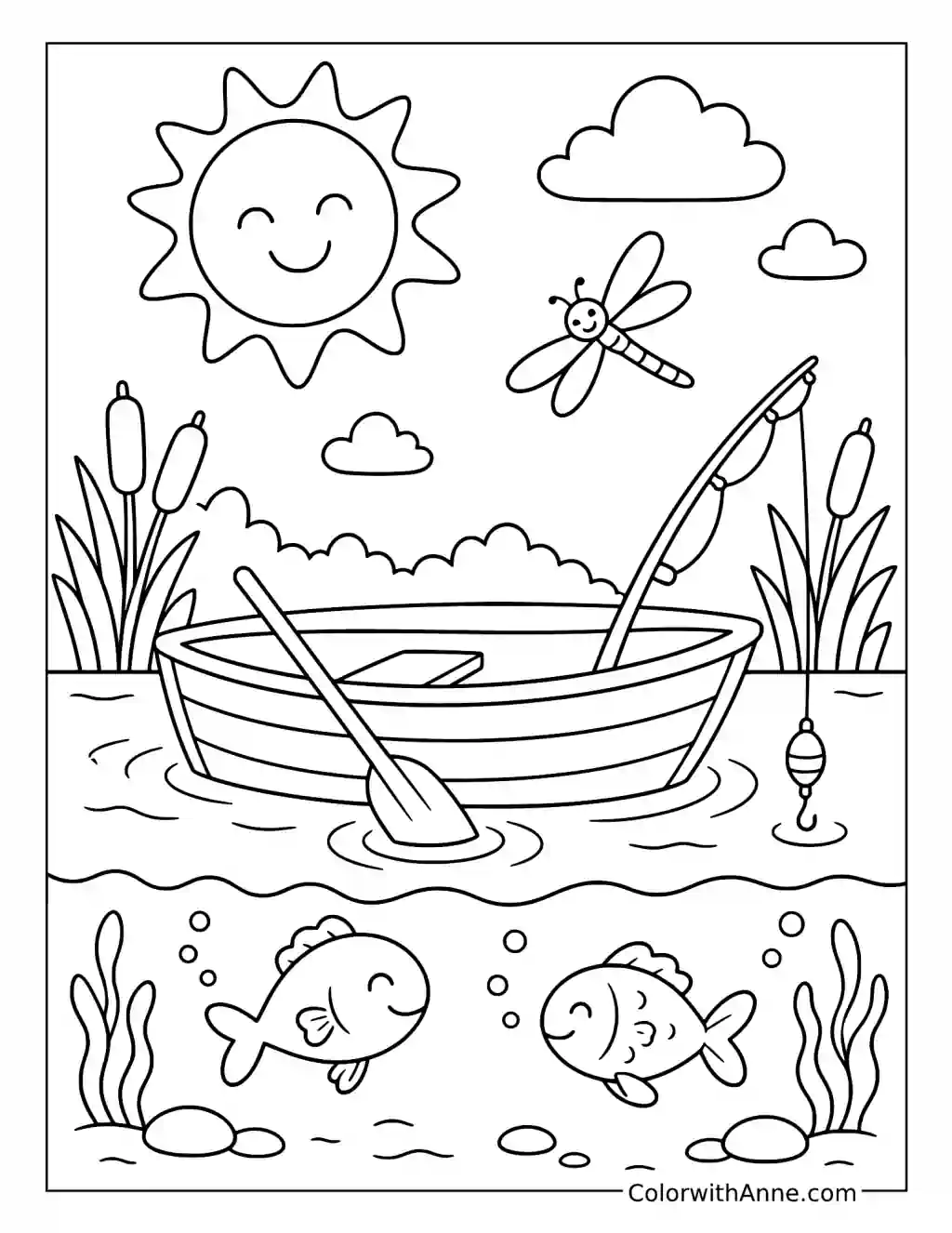 August Lake Fishing coloring page