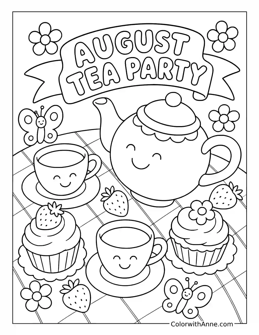 August Tea Party coloring page