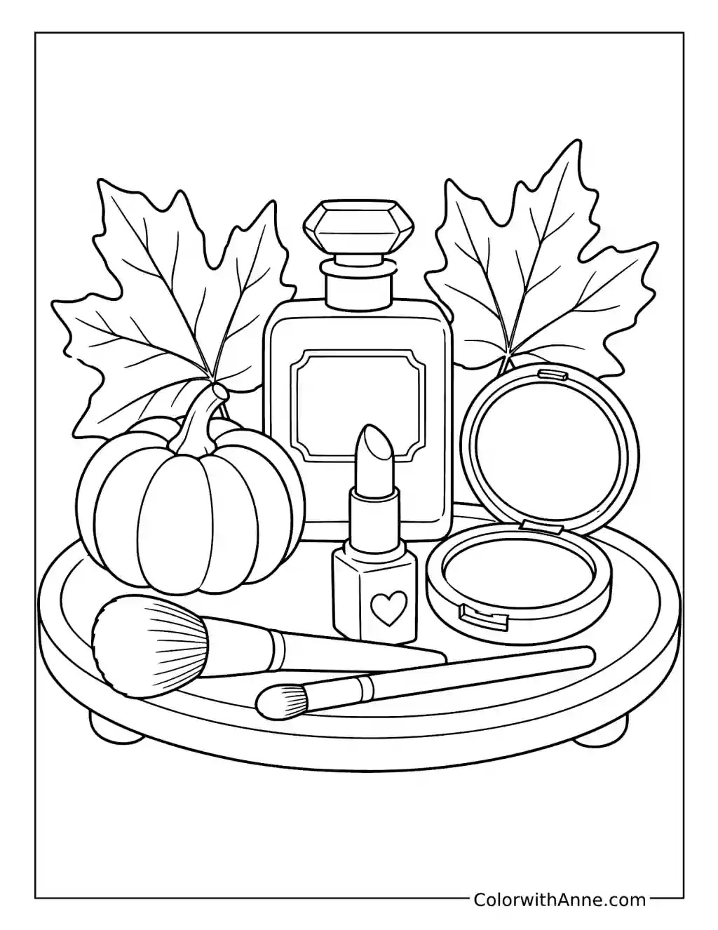 Autumn Makeup Tray with a Pumpkin coloring page