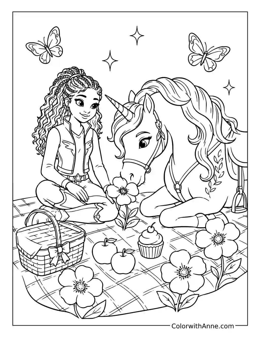 Ava and Leaf Having a Magical Picnic coloring page